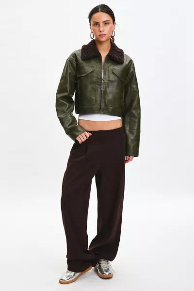 BDG BDG Janine Faux Leather Cropped Aviator Jacket