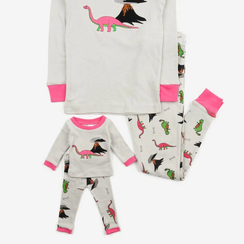 Leveret Matching Girl & Doll Dinosaur Pajamas 1