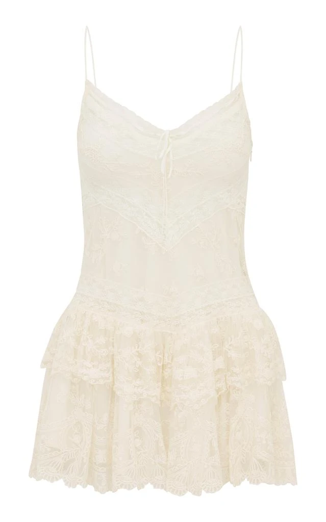 LOVESHACKFANCY LoveShackFancy - Beauval Tiered Lace Mini Dress - Off-White - US 0 - Moda Operandi 1