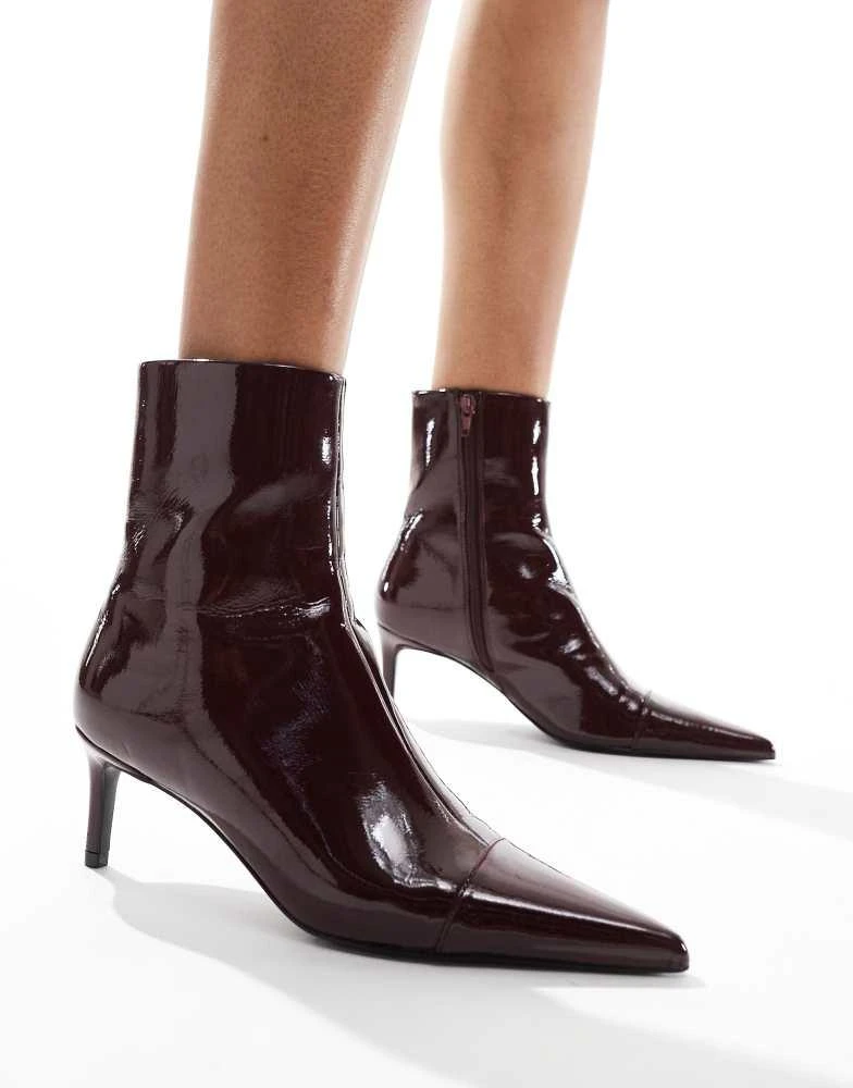 ASOS ASOS DESIGN Rosalie kitten heel mid boots in burgundy 4