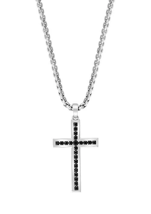 Effy Men
s 7/8 ct. t.w.  Black Spinel Cross Pendant Necklace in Sterling Silver