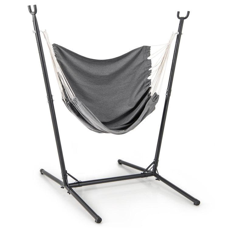Hivvago Hammock Chair with Stand 6-Position Adjustable Height and Side Pocket