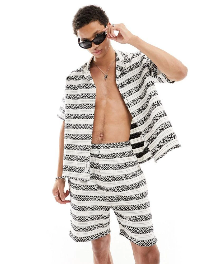 Native Youth Native Youth stripe jacquard shorts co-ord in black and white 2