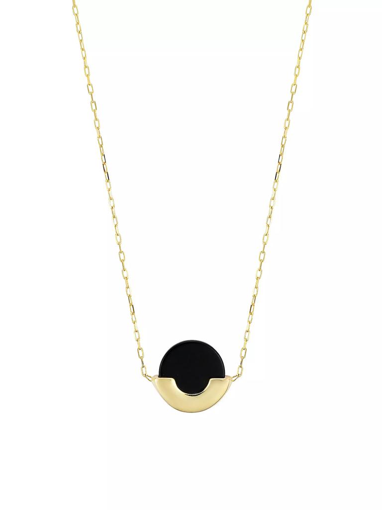 Oradina 14K Yellow Solid Gold  Black Onyx Stone Purse Pendant Necklace