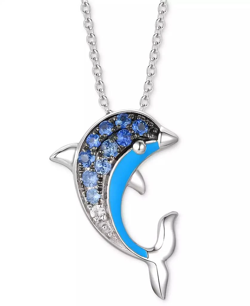 Le Vian Denim Ombré (1/5 ct. t.w.) 
White Sapphire Accent Dolphin Blue Enamel Pendant Necklace in 14k White Gold, 18" + 2" extender