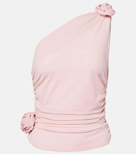 Magda Butrym Floral-appliqué one-shoulder silk-blend top 1