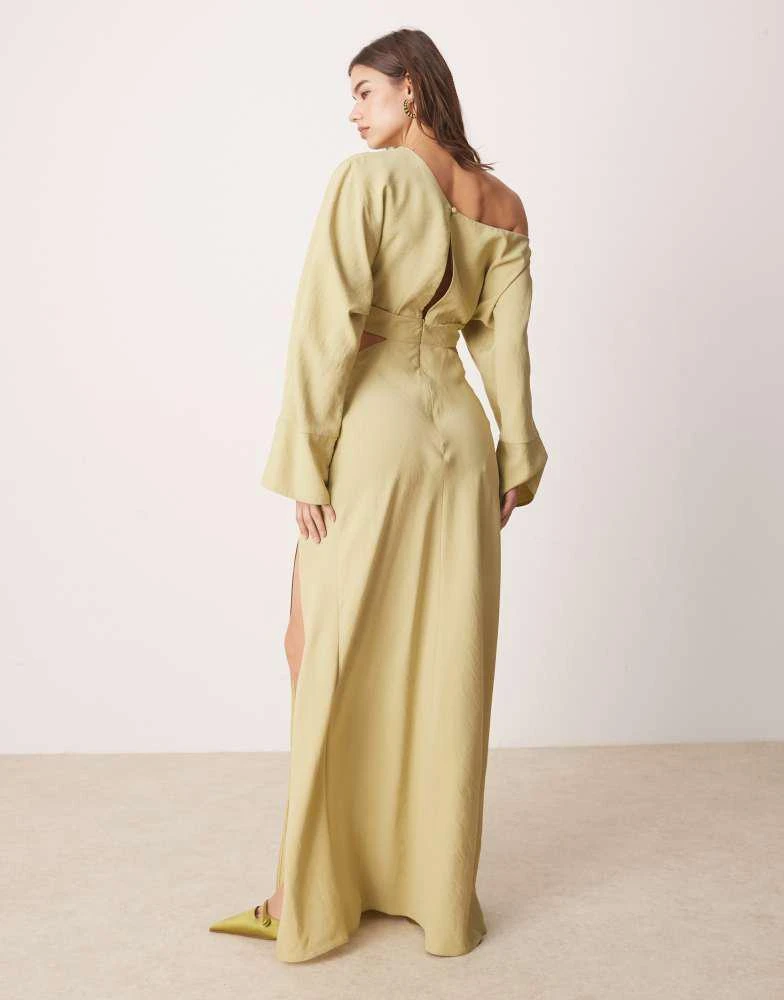 ASOS ASOS DESIGN fallen shoulder cut out midaxi dress in light olive 2