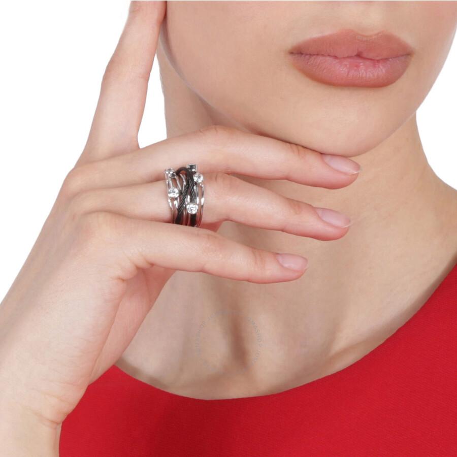 Charriol Tango White CZ Stones Steel Black PVD Cable Ring