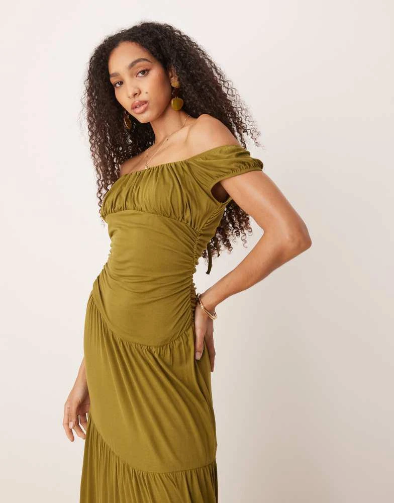 ASOS ASOS DESIGN ruched bust praire tiered maxi dress in green 2