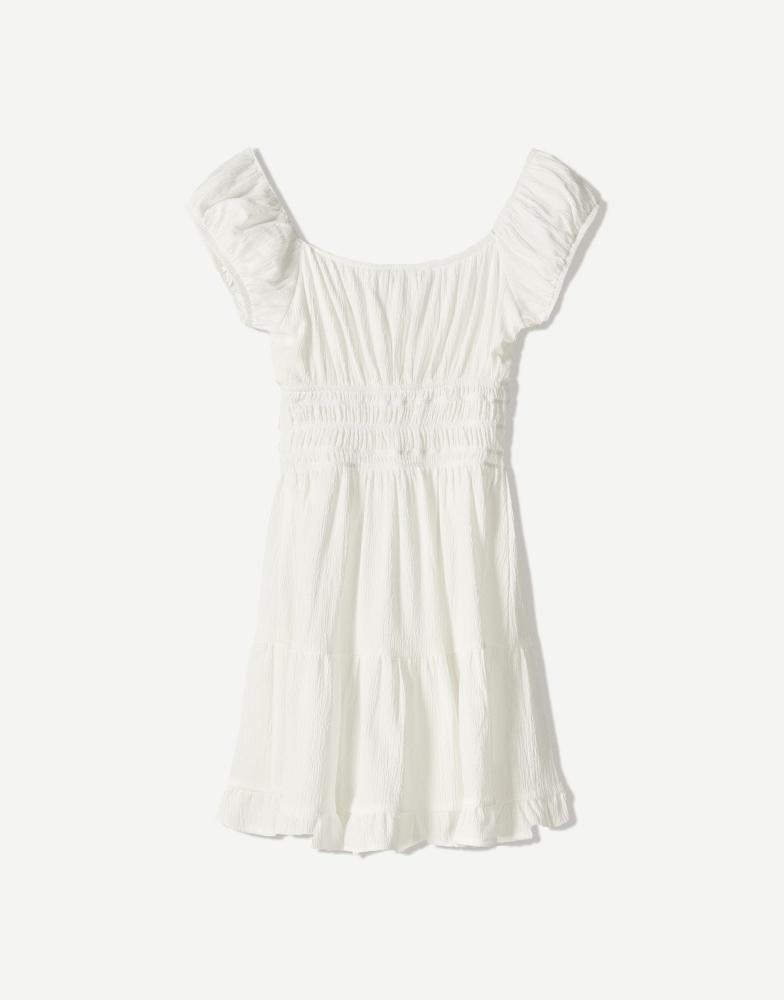 Bershka Bershka ruffled mini dress in white