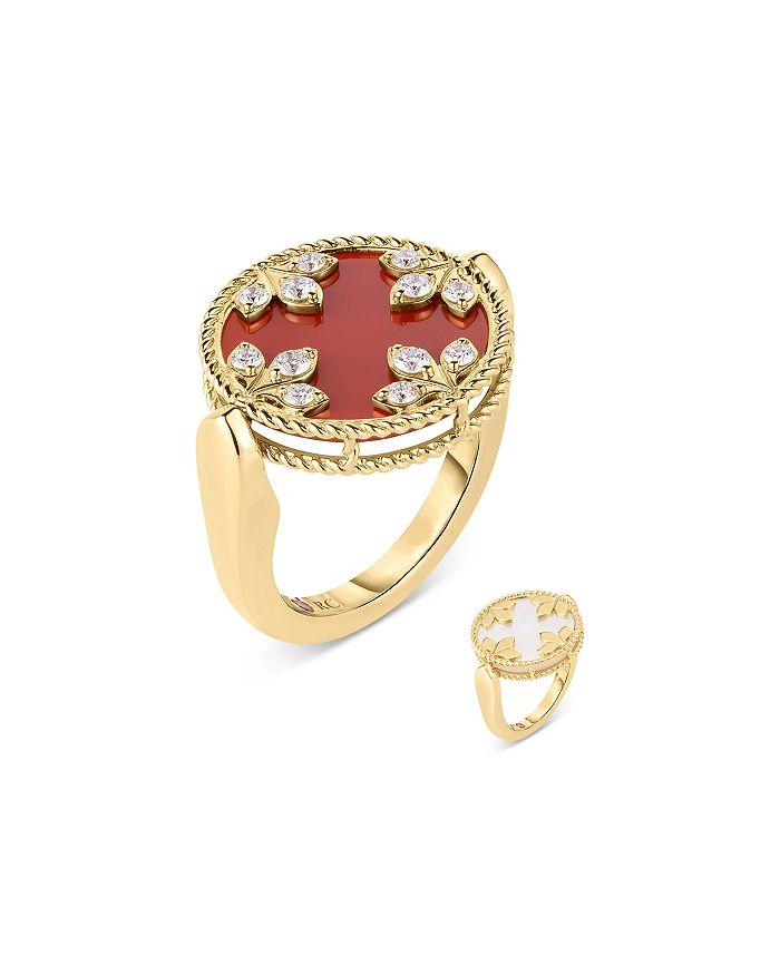 Roberto Coin 18K Yellow Gold Venetian Princess Medallion Red Agate, Mother of Pearl & Diamond Reversible Ring