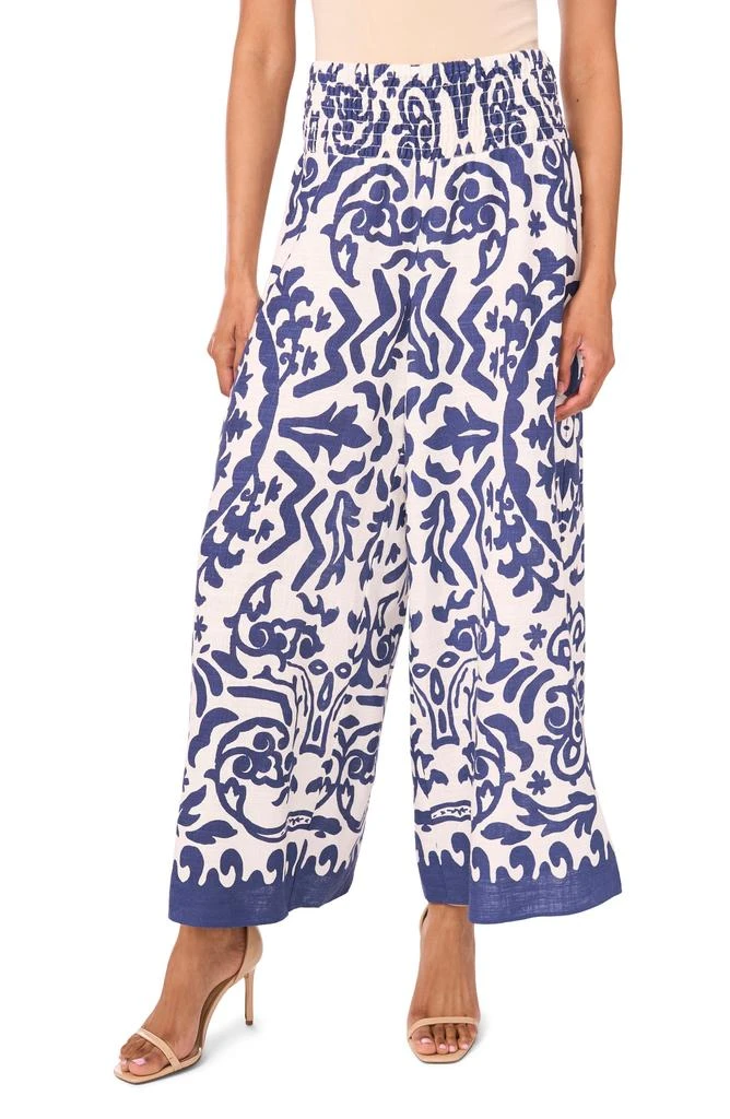 Vince Camuto Printed Smocked Waist Wide Leg Pants