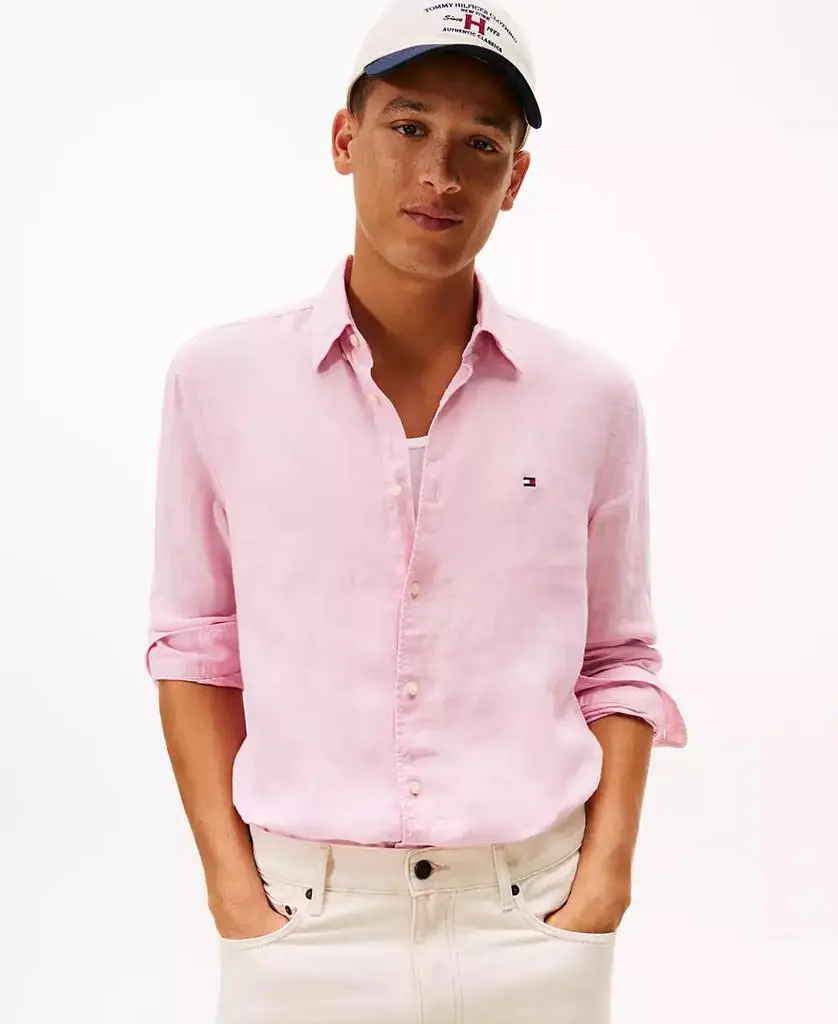 Tommy Hilfiger Men's Button-Down Long-Sleeve 100% Linen Shirt