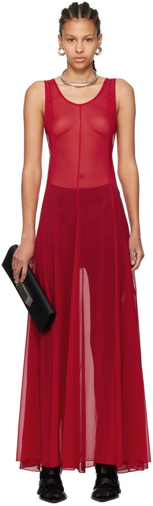 Peter Do Red Semi-Sheer Maxi Dress