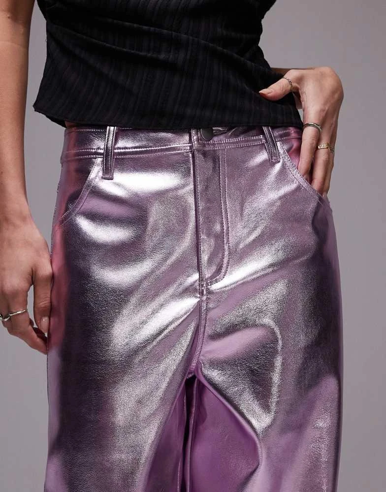 Topshop Topshop straight leg faux leather trouser in metallic pink 5