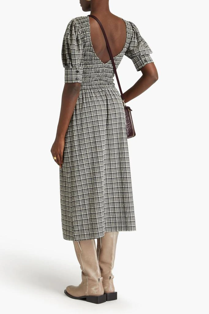 GANNI Shirred checked seersucker midi dress 3