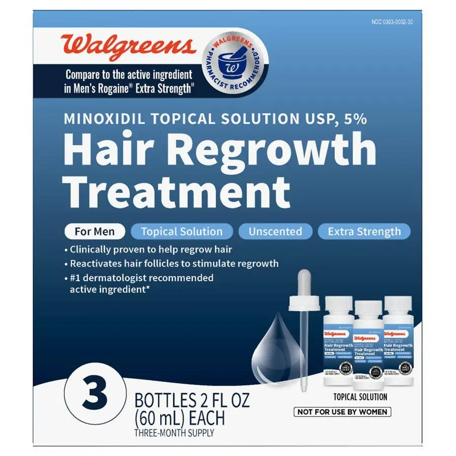 Walgreens Extra Strength Minoxidil Topical Solution Hair Regrowth Treatment For Men Unscented