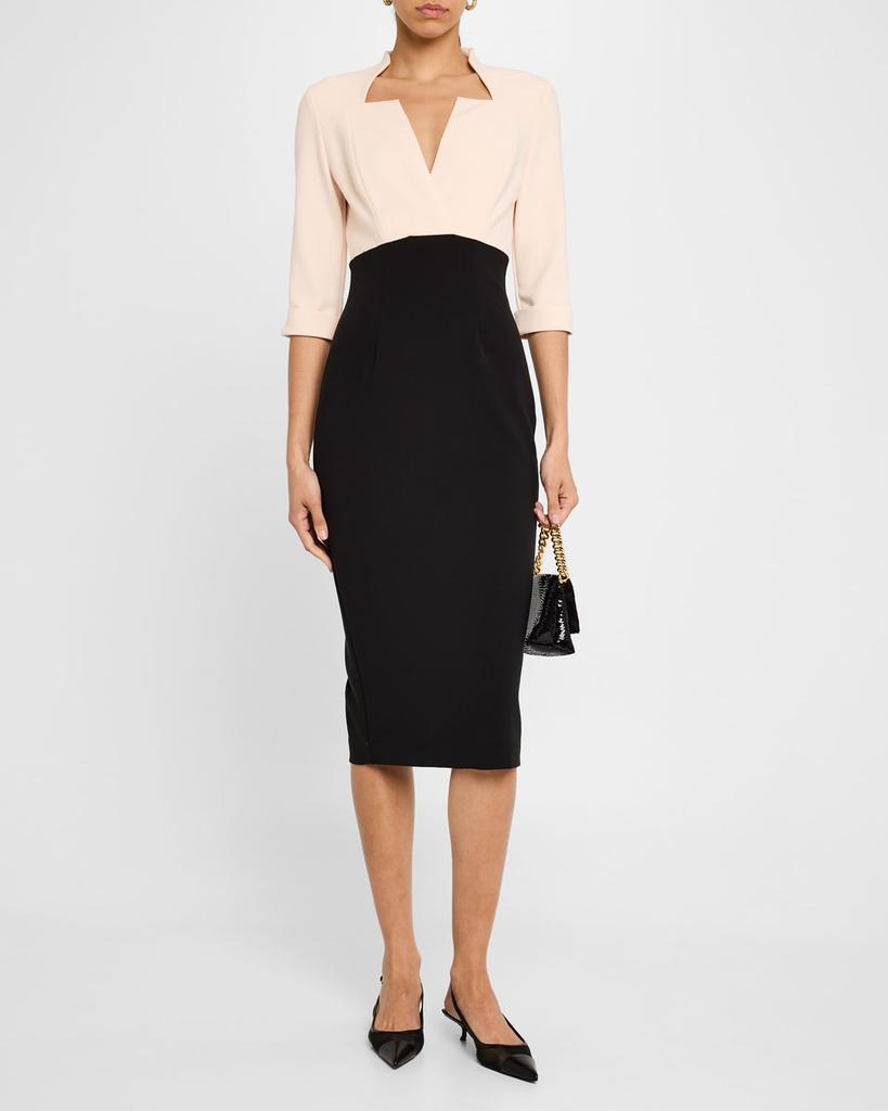 Black Halo Vespera Two-Tone Midi Sheath Dress