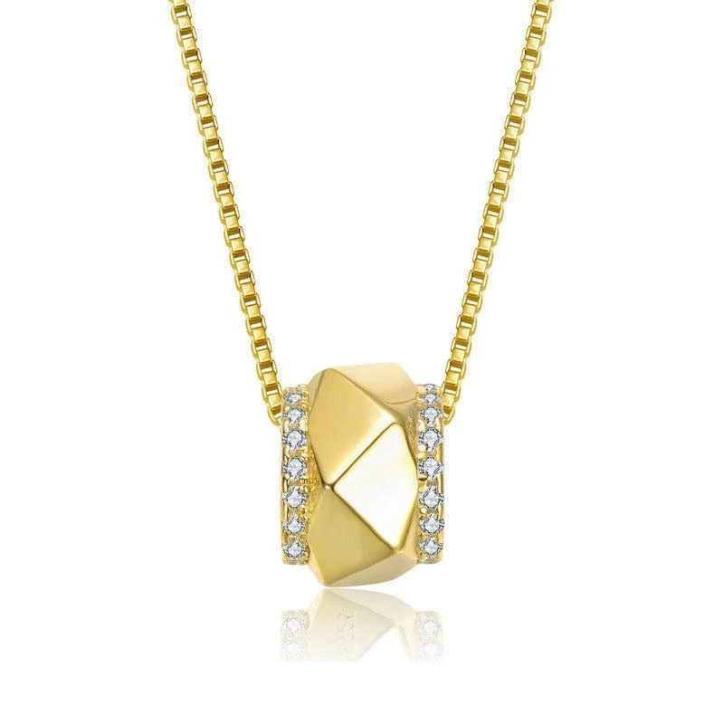 GigiGirl Sterling Silver 14K Gold Plated with Clear Cubic Zirconia Round Geometric Shaped Pendant Necklace for Teens