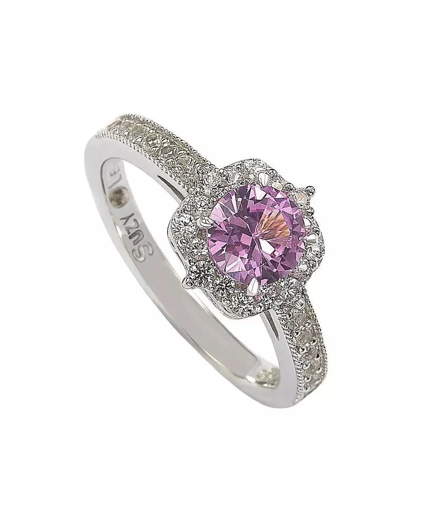 Suzy Levian New York Suzy Levian Sterling Silver Sapphire 
Created White Sapphire Eccentric Halo Center Stone Ring