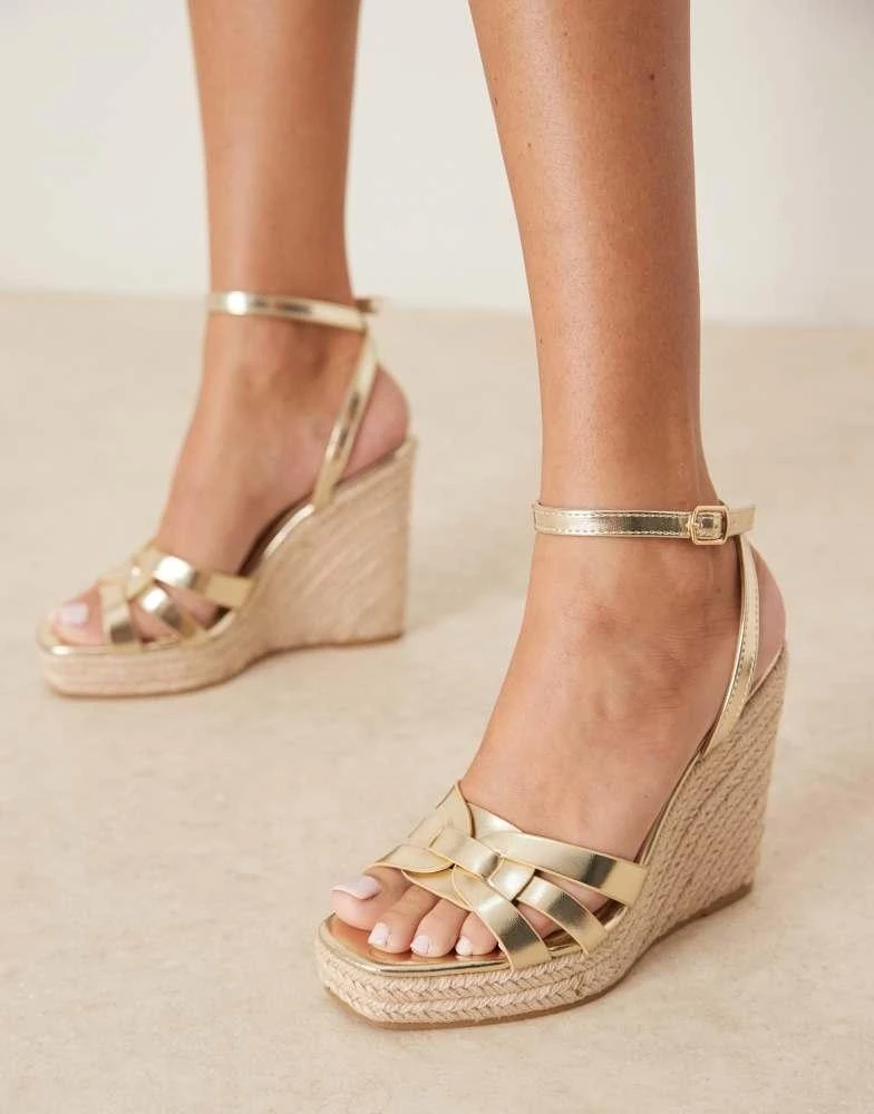 Glamorous Glamorous espadilles wedge heeled sandals in gold 1