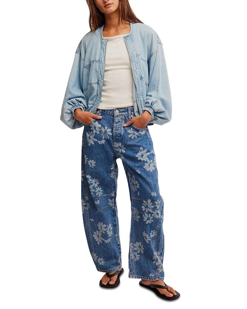 Free People Good Luck Printed Barrel Leg Jeans Laser Daisy 2