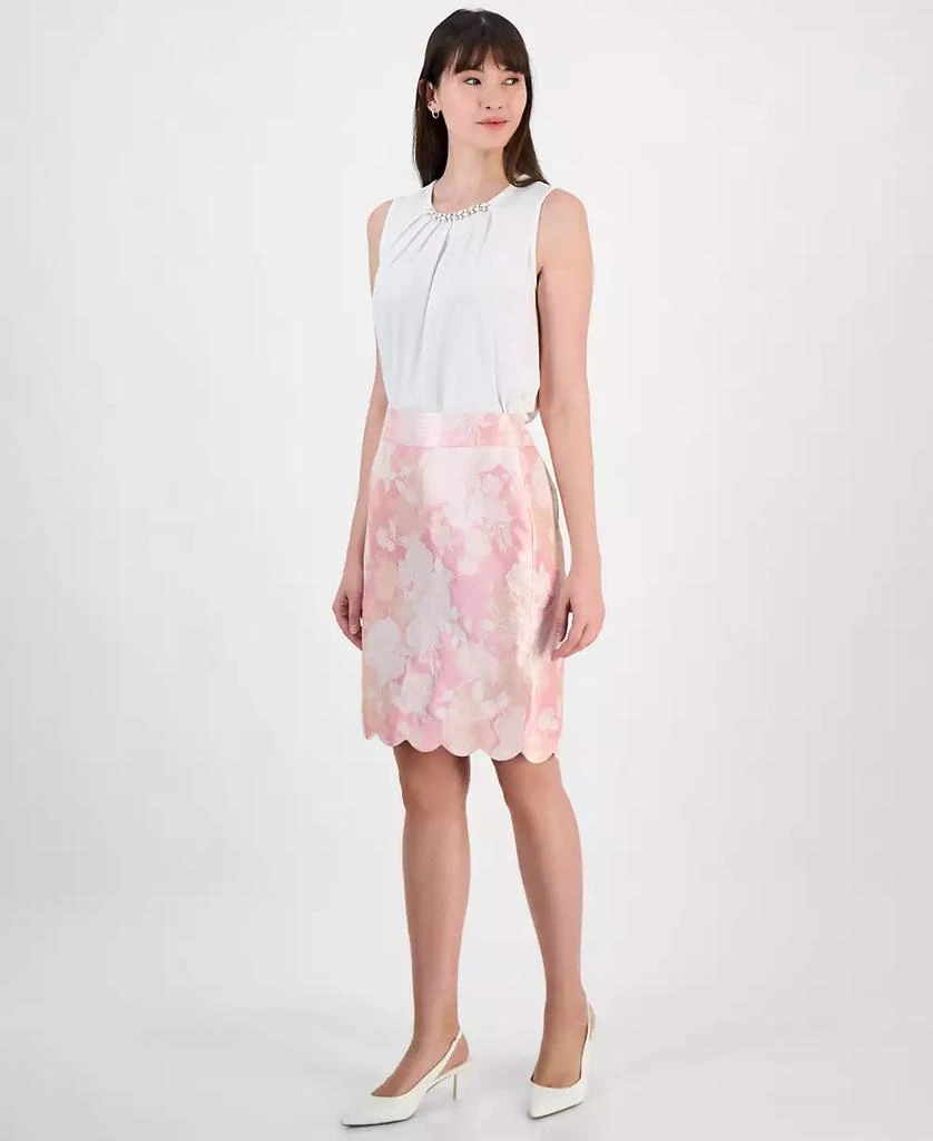 Kasper Women's Floral-Print Scalloped-Edge Pencil Skirt, Regular and Petite 1
