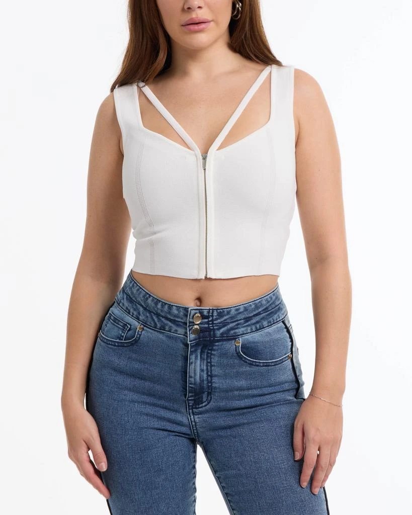 Bebe BEBE Women's Zip Front Corset Sweater Top 1