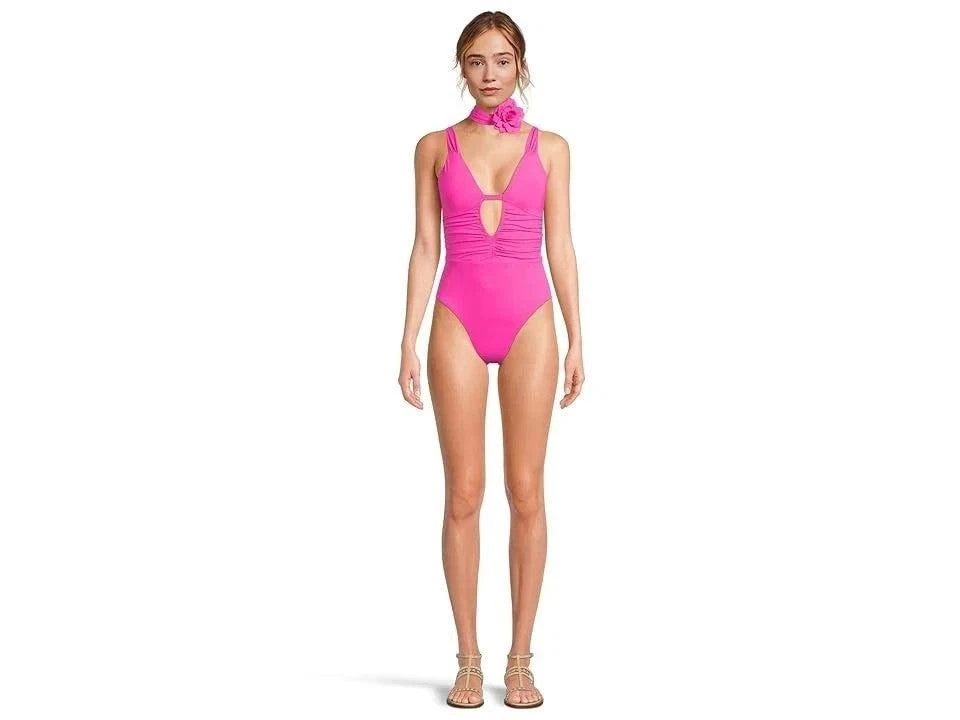 Becca BECCA Garden of Eden Magnolia Plunge Women's Azalea One Piece Swimsuits RED371 from Premium Outlets