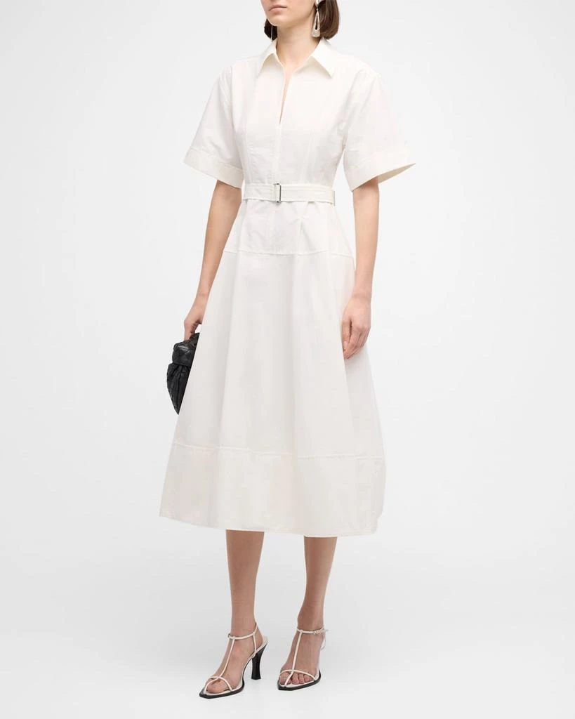 SIMKHAI Deanna Belted Poplin Short-Sleeve Midi Shirtdress 2