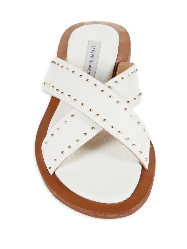 Saks Fifth Avenue Studded Crisscross Leather Flat Sandals 5
