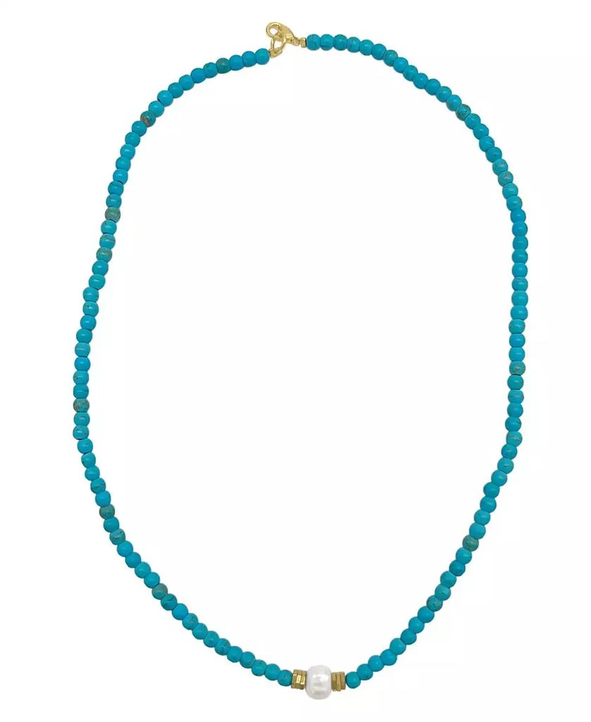 ADORNIA 17.5" Faux Turquoise Beaded Necklace with Imitation Pearl 1