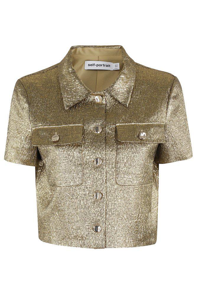 Self Portrait Self-Portrait Metallic Jacquard Cropped Shirt