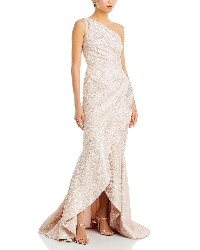 Teri Jon Metallic Jacquard One Shoulder Mermaid Gown 1