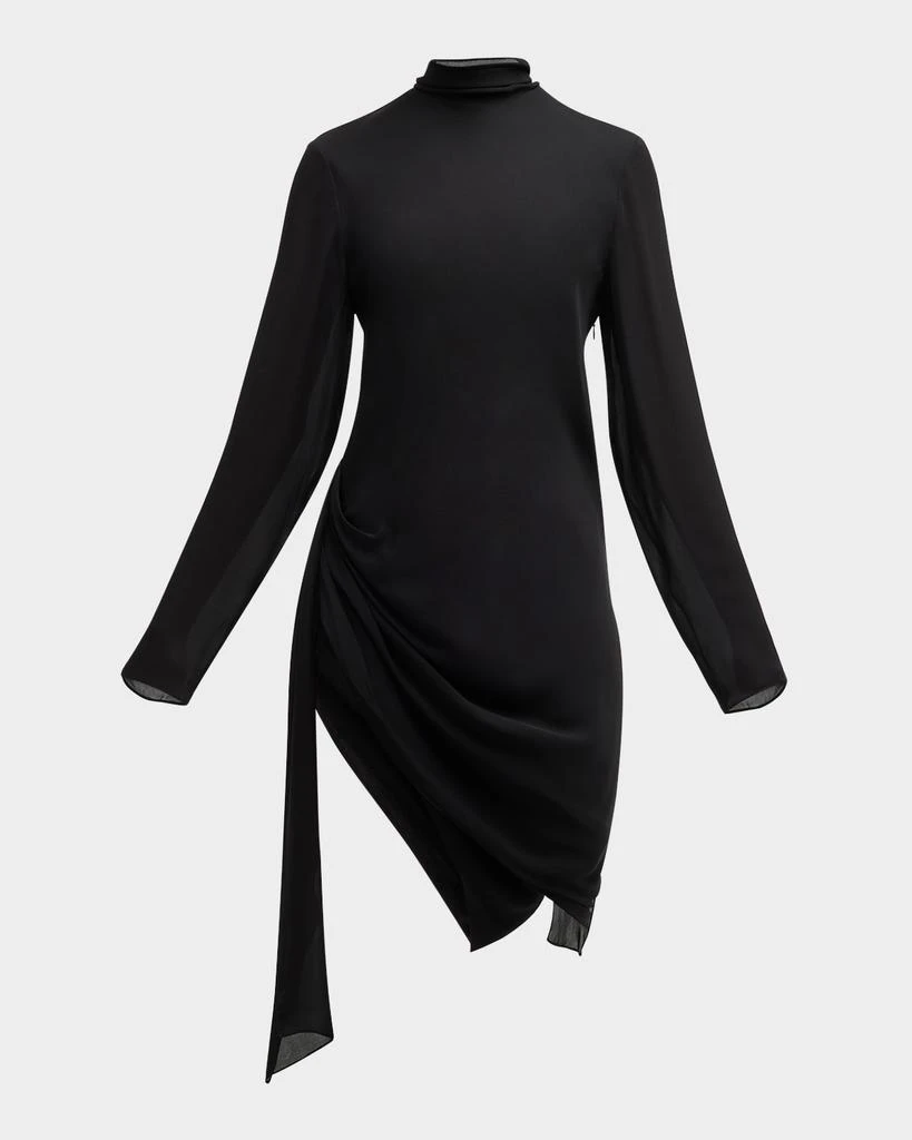 Brandon Maxwell Raina Scarf-Neck Draped Silk Mini Dress 1