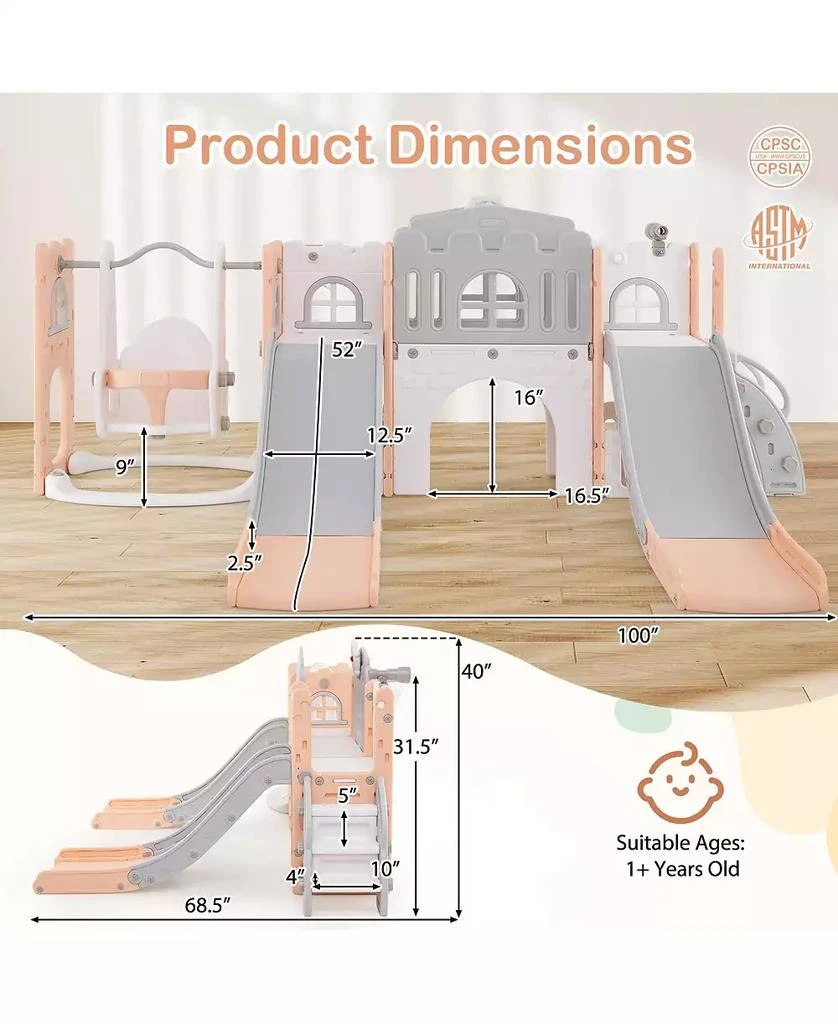 HONGGE 10 in 1 Toddler Slide and Swing Playset with Climber Tunnel and Double Slides 3