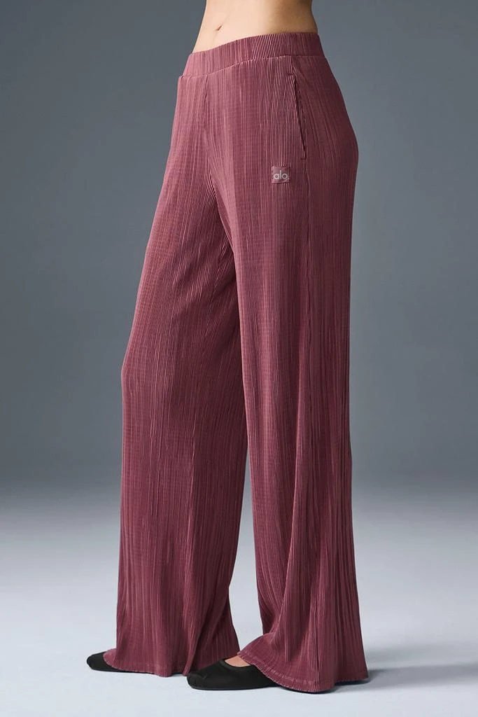 Alo High-Waist Micro Plisse Straight Leg Pant - Burgundy Truffle 5