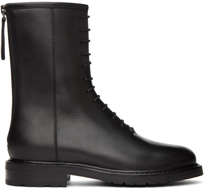 LEGRES Black Leather Combat Boots 1