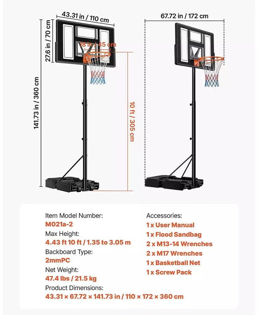 Mecale Portable Basketball Hoop, 4.4–10 ft Height Adjustable Stand, Built-In Rolling Wheels, Adjustable Goal System 3