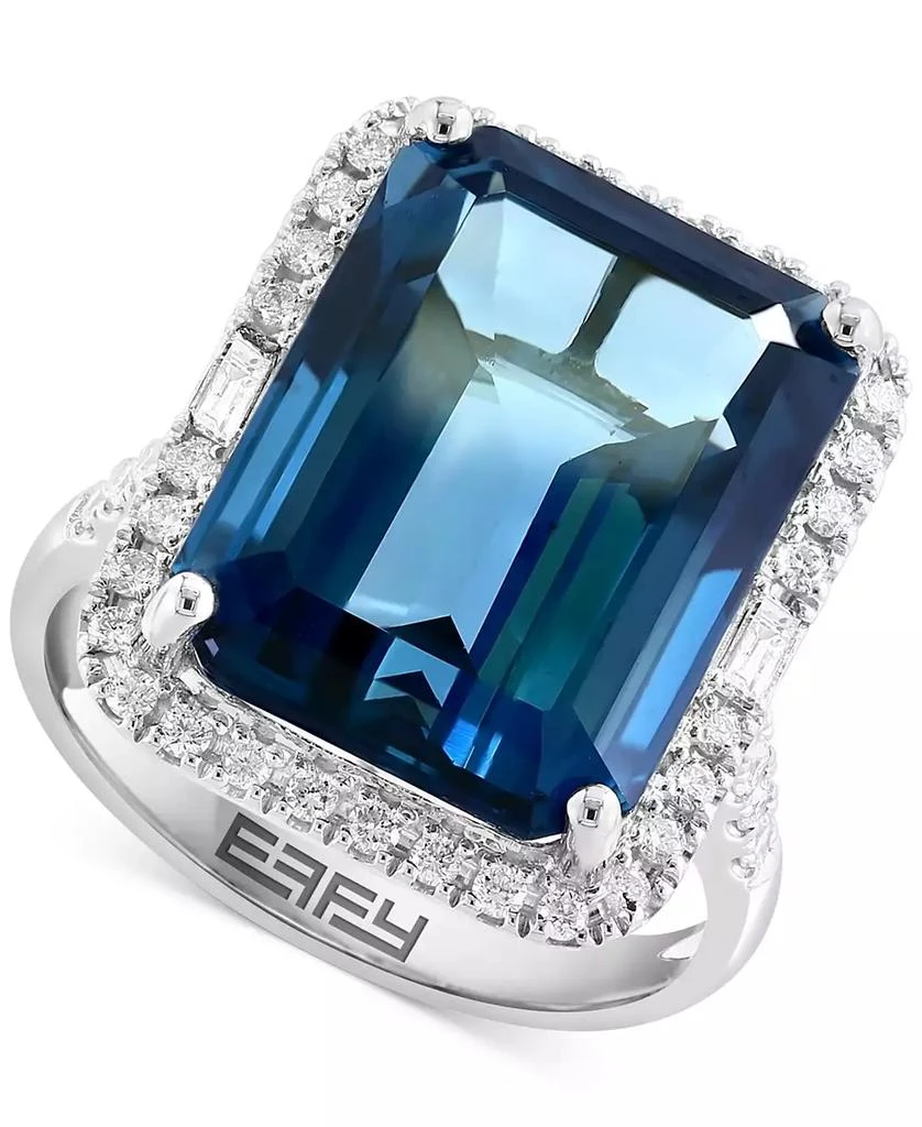 Effy EFFY® Blue Topaz (10-3/4 ct. t.w.) 
Diamond (3/8  ct. t.w.) Halo Ring in 14k White Gold