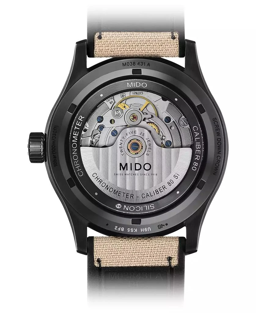 MIDO Men's Swiss Automatic Multifort Chronometer Beige Fabric & Black Silicone Strap Watch 42mm 3