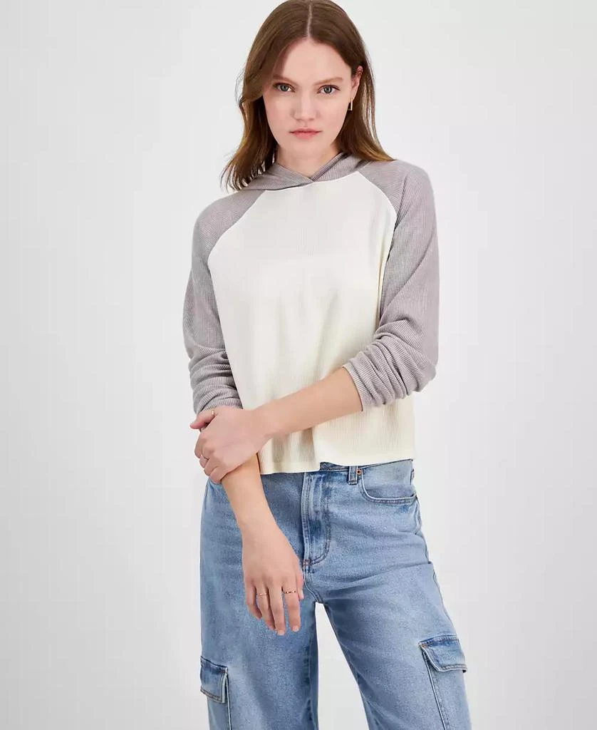 Hippie Rose Juniors' Colorblock Waffle-Knit Hoodie 1