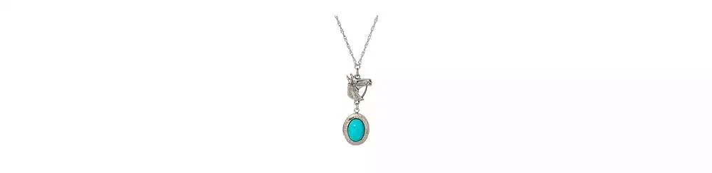 2028 Faux Turquoise Oval Horse Locket Necklace 3