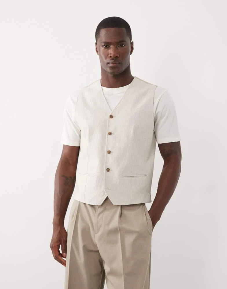 Jack & Jones Jack & Jones Premium co-ord linen blend waistcoat in beige