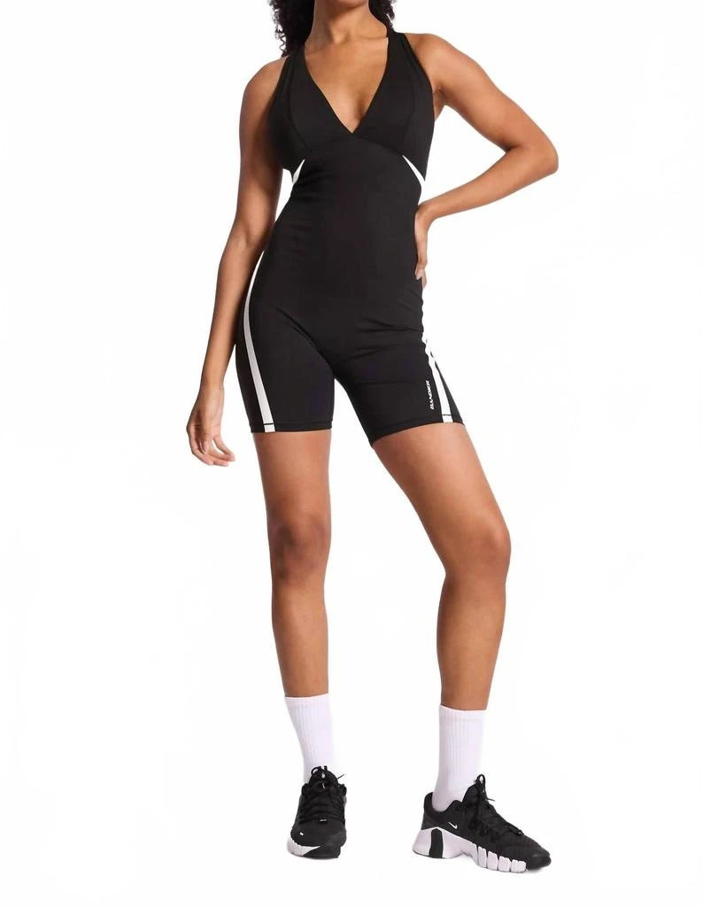 BANDIER V-Neck Plunge Contrast Short Catsuit In Black/white 5