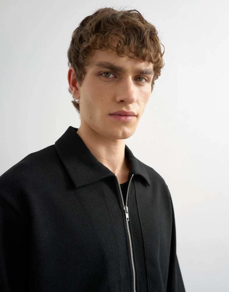 Topman Topman premium boxy fit jersey jacket in black 4