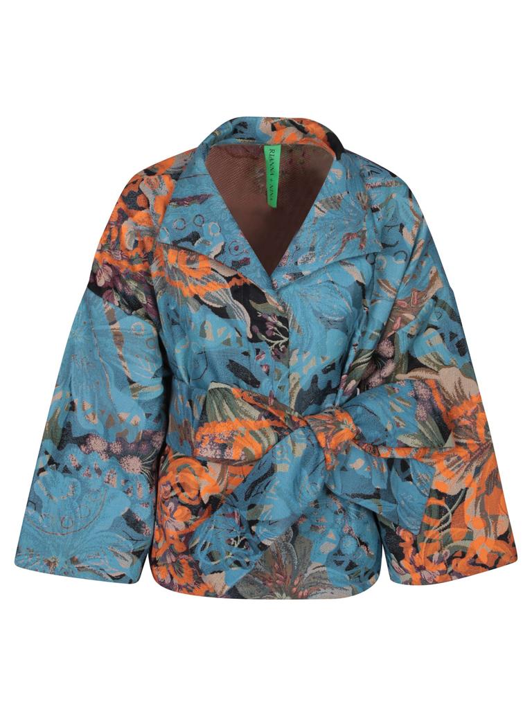 Rianna + Nina Claudia Light Blue And Orange Brocade Blouse