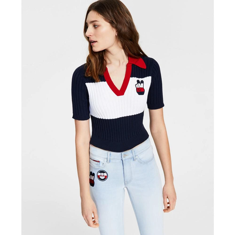 Tommy Jeans Cropped Colorblock Polo Sweater 1