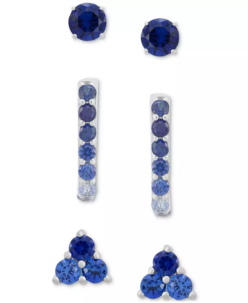 Macy's 3-Pc. Set Lab-Created Sapphire Stud & Hoop Earrings (3-3/4 ct. t.w.) in Sterling Silver 1