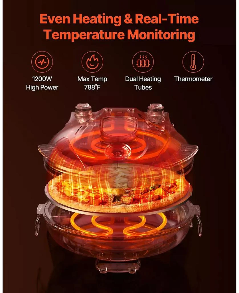 Mecale Electric Pizza Oven, 12", 1200W, Cordierite Stone, 5 Heat Modes, Viewing Window, Up to 788°F, Black 6